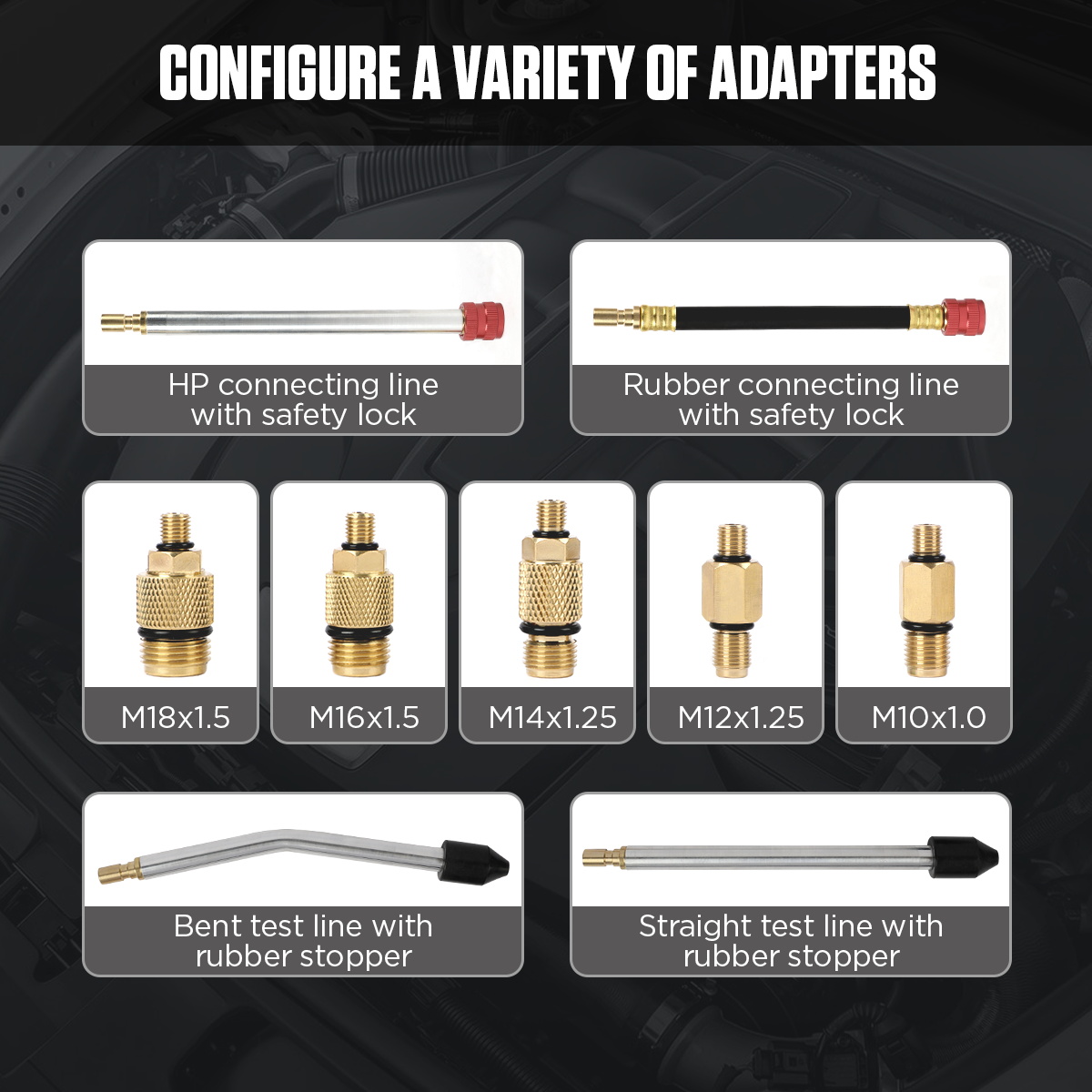 AUTOOL PT610 adapter set including HP connecting line rubber connecting line M18 M16 M14 M12 M10 adapters and bent and straight test lines