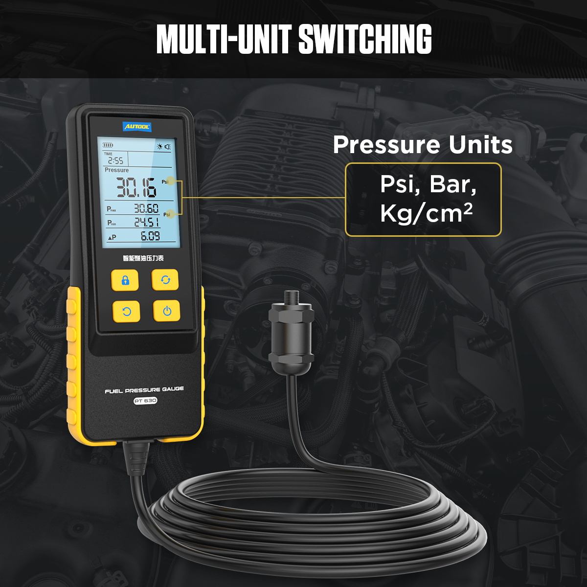 AUTOOL PT630 multi-unit switching PSI Bar and Kg per square centimeter image