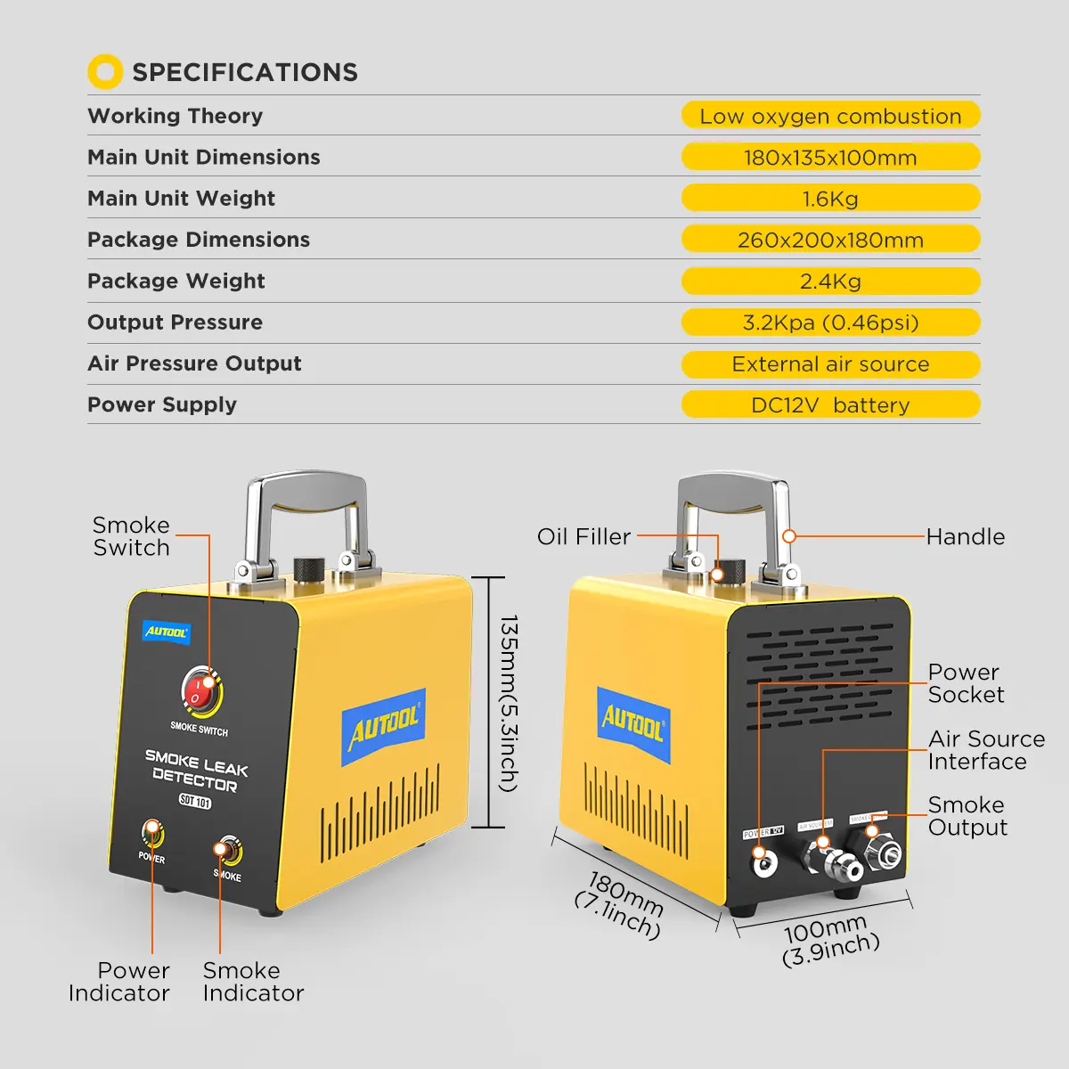 AUTOOL SDT101 specifications and product interface diagram