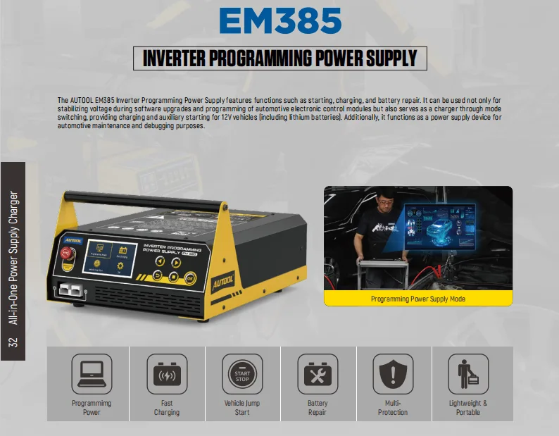 AUTOOL EM385 ECU programming power supply
